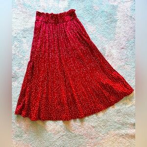 Pleated polka dot midi maxi skirt elastic waist